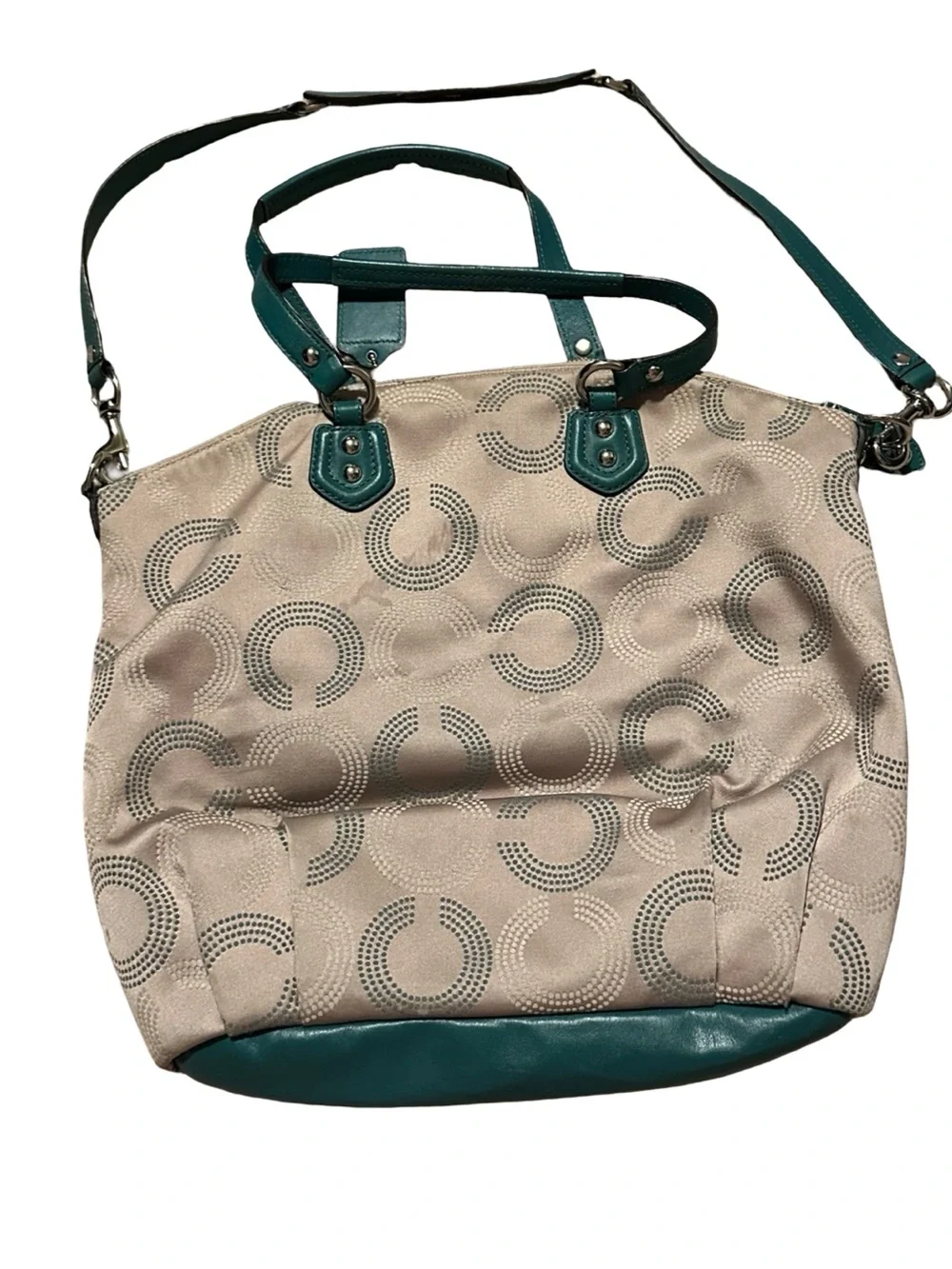 Coach Ashley Dotted Op Art Green Beige Shoulder Crossbody Bag Lilac Lining